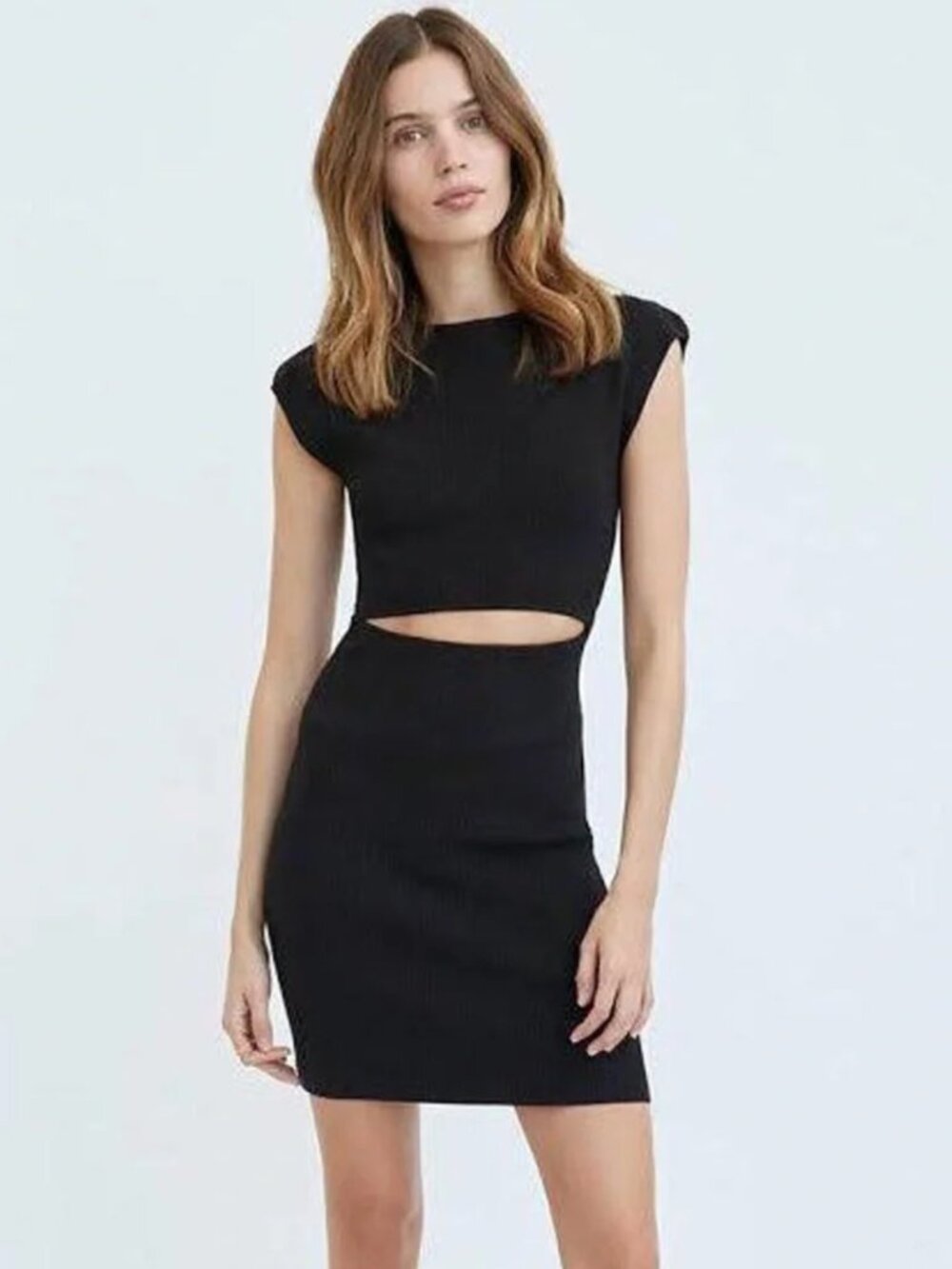 Wilfred Free (Aritzia) Black Ribbed Cutout Mini Dress